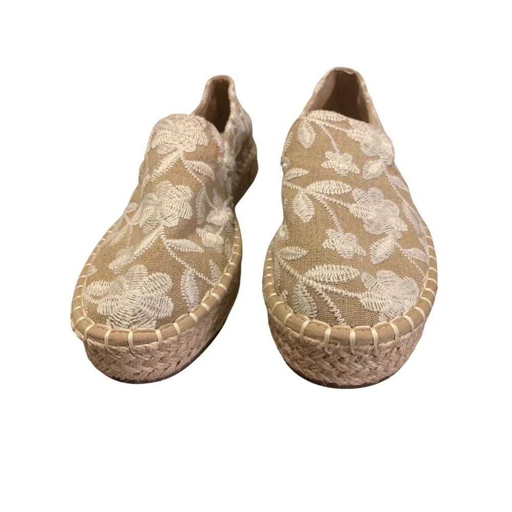 Joie Cara-B Floral Embroidered Espadrille Loafers Tan‎ White Slip On Flats 8M